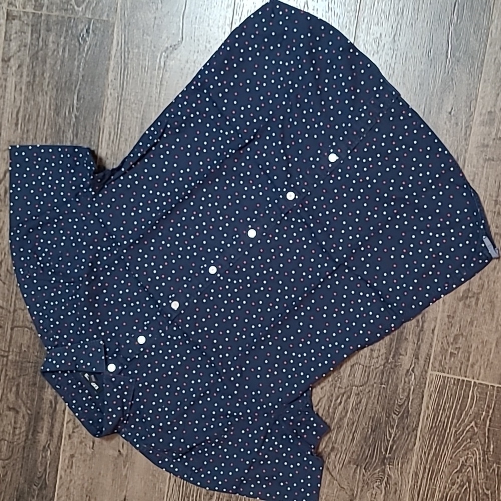 EXPRESS Mens Buttondown Short Sleeve Navy Blue w/ Red and White Stars Medium